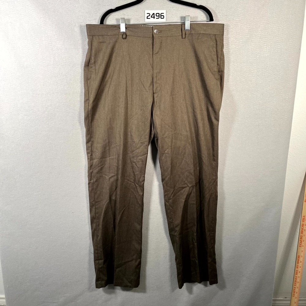 Haggar Dress Pants Mens 40x32 Brown Flat Front Straight Leg Oxford Business